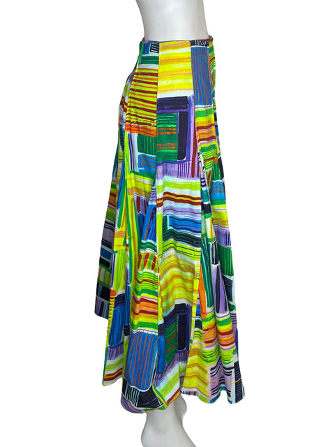 Falda Alexis de Algodón Pliegues Estampado Verde - Talla L