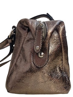 * Cartera Coach Julia Gunmetal/Silver Metallic Mini Satchel