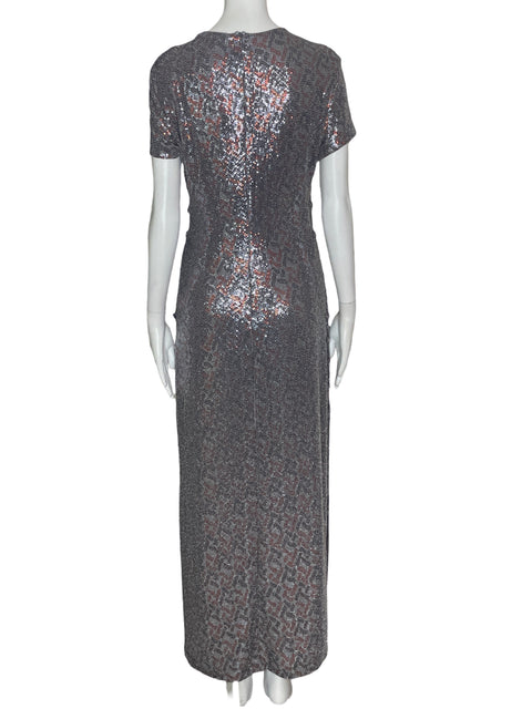 Vestido Zara Brillo Lentejuelas Plateado - Talla S
