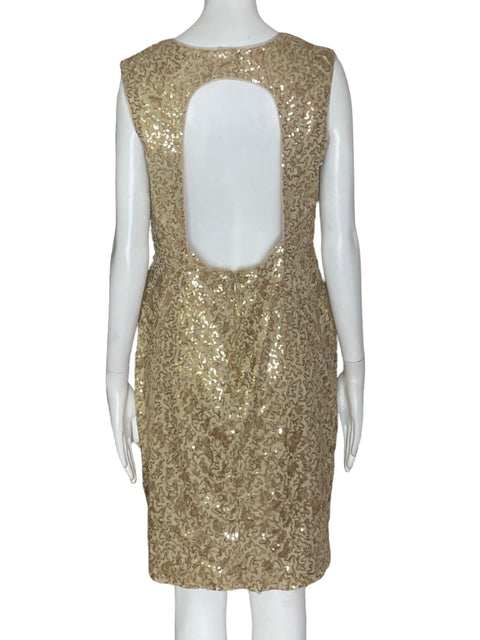 Vestido Bcbg Midi Lentejuelas Dorado - Talla 8