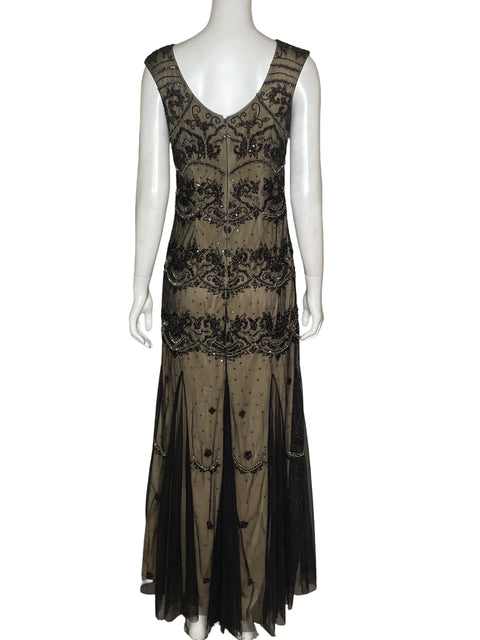 Vestido De Fiesta Adrianna Papell Maxi Brillo Negro - Talla 4