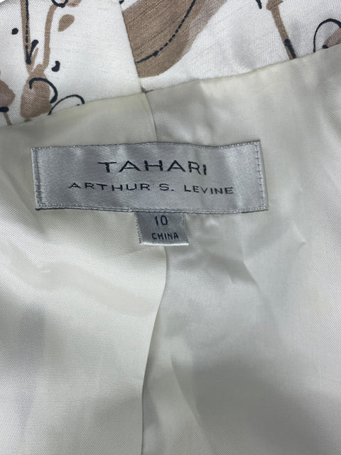 Conjunto Tahari Estampado Blusa/falda Marron - Talla 10