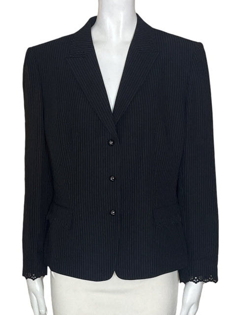 Chaqueta Tahari Rayas Troquelado Negro - Talla 12
