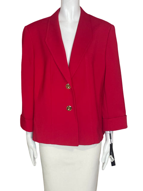 Chaqueta Tahari Liso Botones Rojo - Talla 16