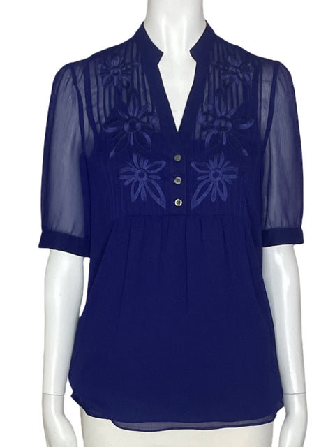 Blusa Banana Republic Encaje Plisado Azul - Talla XS