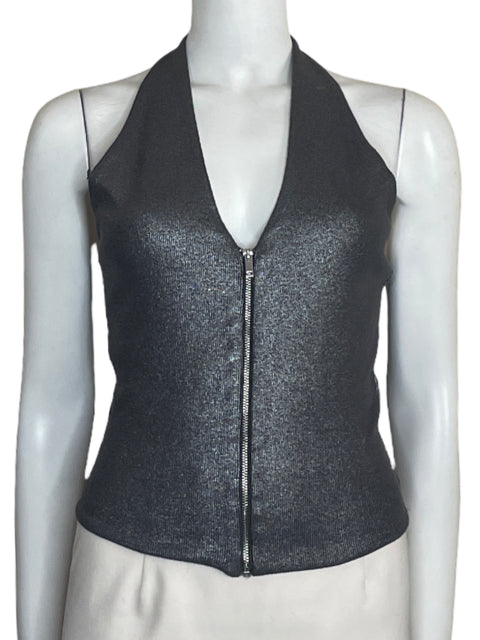 Blusa Zara Halter Brillo Gris - Talla L