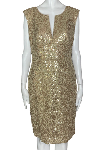Vestido Bcbg Midi Lentejuelas Dorado - Talla 8