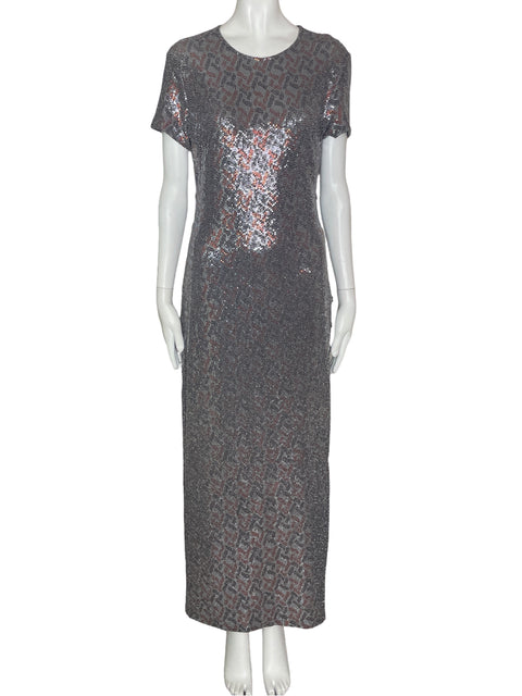 Vestido Zara Brillo Lentejuelas Plateado - Talla S