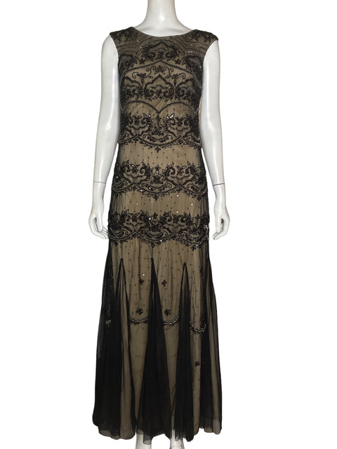 Vestido De Fiesta Adrianna Papell Maxi Brillo Negro - Talla 4