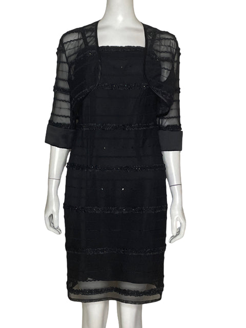 Vestido De Fiesta R&m Richards Brillo Midi Negro - Talla 6