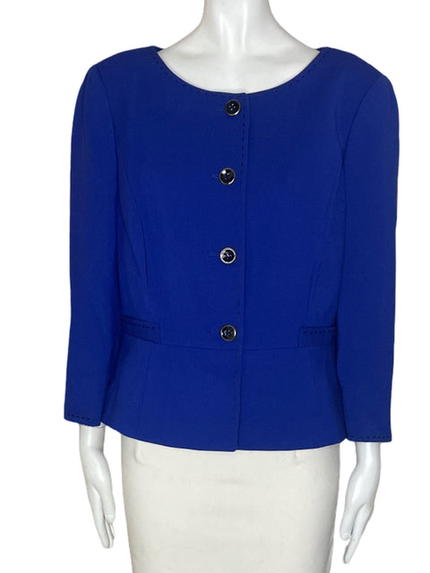 Chaqueta Tahari Liso Bordado Azul - Talla 12