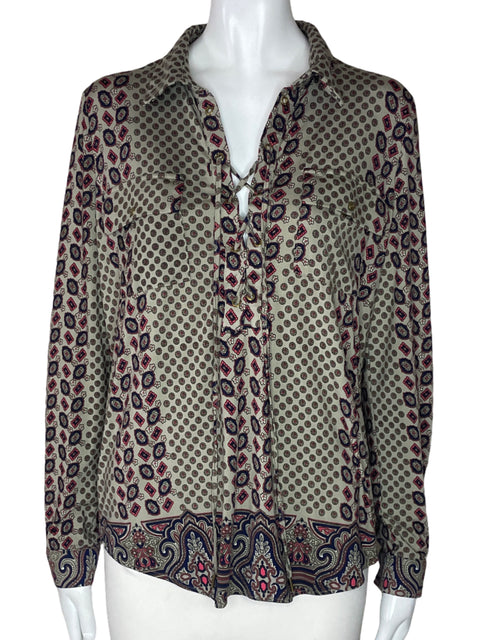 Blusa Bcbg Estampado Bolsillo Gris - Talla S