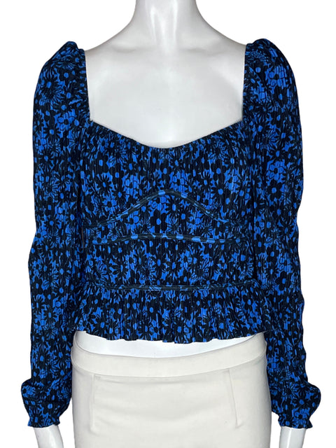 Blusa Zara Abullonado Ajustado Azul - Talla M
