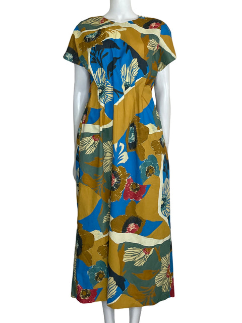 Vestido Zara Midi Pinzas Floral Amarillo - Talla S