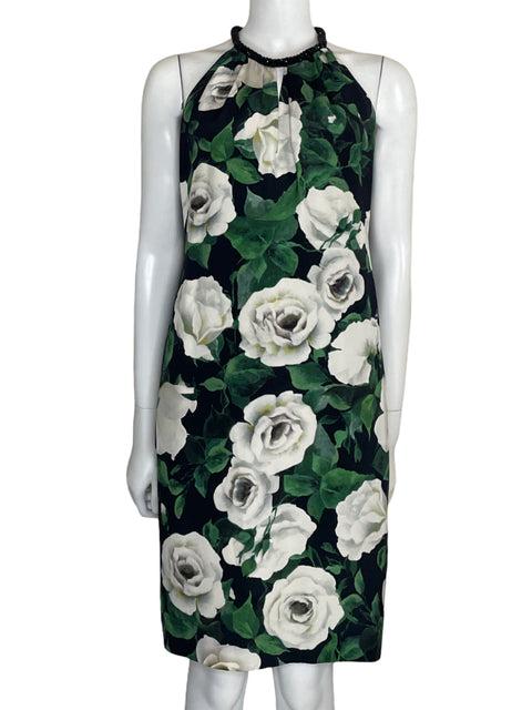 Vestido Carmen Marc Valvo Halter Floral Negro - Talla 10