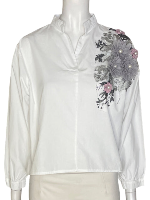 Blusa Tesoro Tps Bordado Apliques Blanco - Talla M