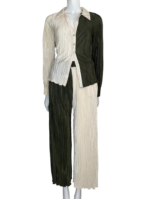 Conjunto Miss D Plisado Bicolor Verde - Talla S