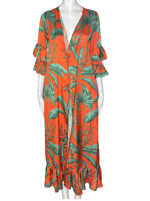 Vestido Lobo.rosa Estampado Abierto Midi Naranja - Talla U