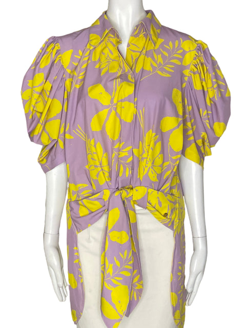 Vestido Molimol Estampado Abullonado Morado - Talla L