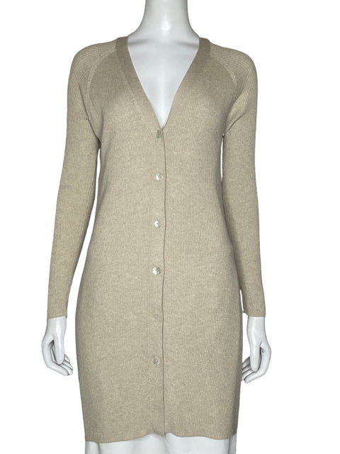 Cardigan Mango Largo Acanalado Beige - Talla S