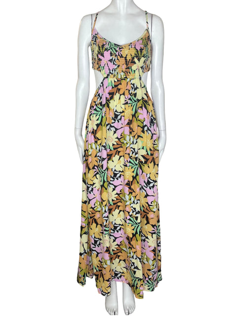 Vestido Billabong Estampado Abierto Tiras Amarillo - Talla L