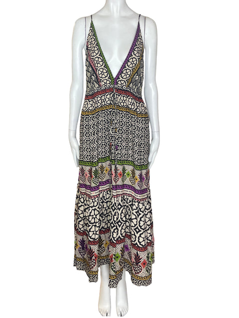 Vestido Farm Estampado Tiras Cuello v Negro - Talla XL
