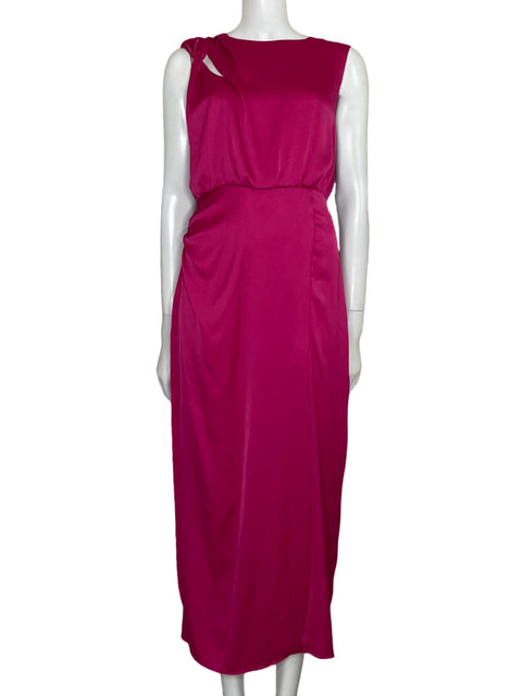 Vestido Zara Midi Abertua Satinado Rosado - Talla M