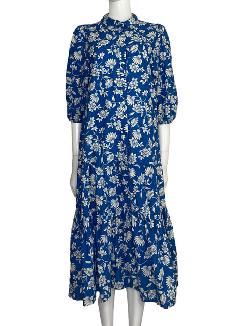 Vestido Zara Camisero Floral Azul - Talla L