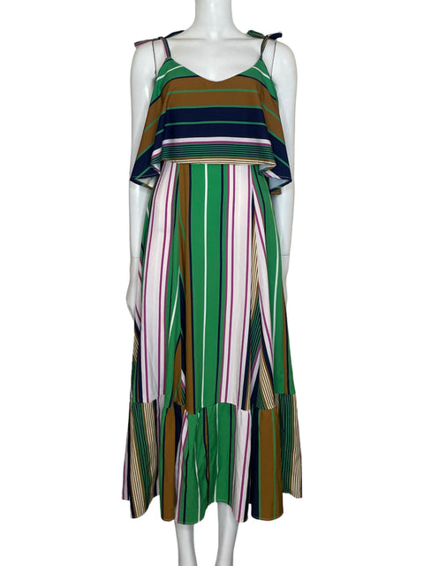 Vestido Tesoro Tps Midi Rayas Sin mangas Verde - Talla U