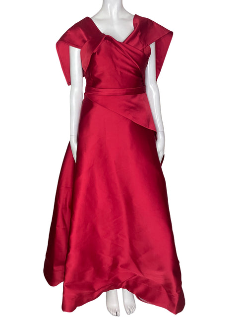 Vestido De Fiesta Tesoro Tps Acampanado Fajon Liso Rojo - Talla S