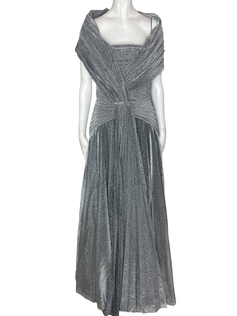 Vestido De Fiesta Cengiz Akturk Brillo Plisado Plateado - Talla S