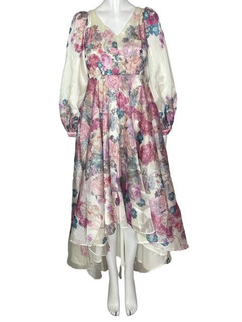 Vestido De Fiesta My Clarissa Abullonado Floral Rosado - Talla XS