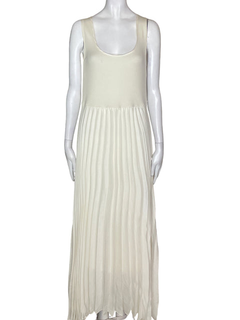 Vestido Massimo Dutti Maxi Plisado Liso Blanco - Talla XL