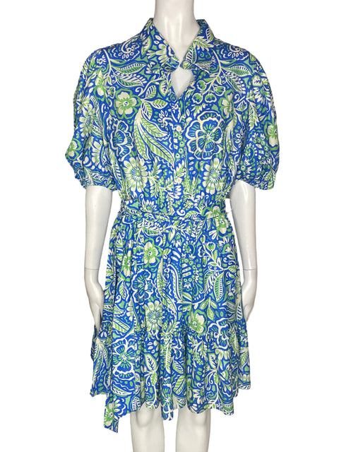 Vestido Flying Tomato Midi Estampado Abullonado Azul - Talla L