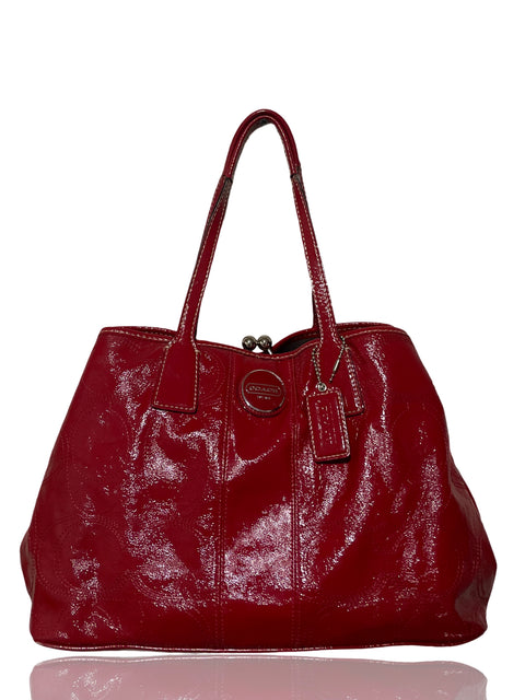 Cartera Coach Signature Tote Brillo Rojo - Talla U