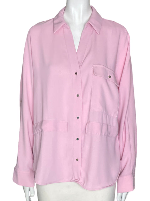 Blusa Zara Bolsillos Botones Rosado - Talla M