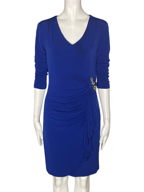 Vestido Tahari Cuello v Manga corta Azul - Talla 2