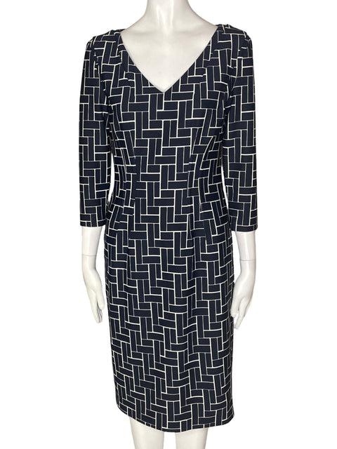 Vestido Anne Klein Estampado Cuello v Manga corta Azul - Talla 4