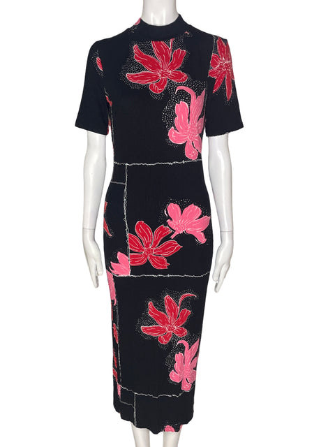 Vestido Desigual Estampado Ajustado Rojo - Talla L