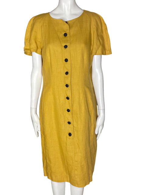 Vestido Valentino Liso Manga corta Lino Amarillo - Talla 12