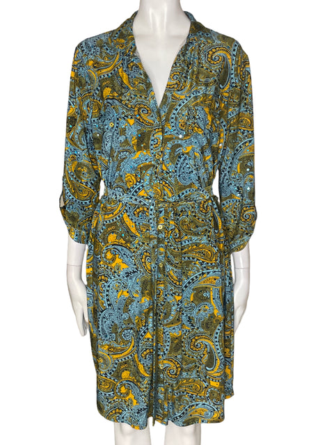Vestido Emily Daniels Estampado Brillo Fajon Azul - Talla M