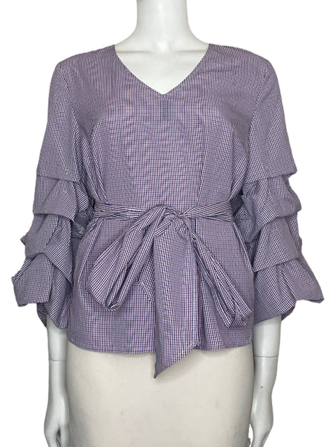 Blusa Sunday In Brooklyn Cuadros Mangas puff Rojo - Talla S