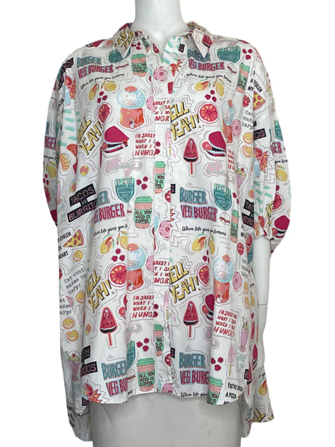 Camisa Zara Oversize Estampada Algodón Blanco - Talla M