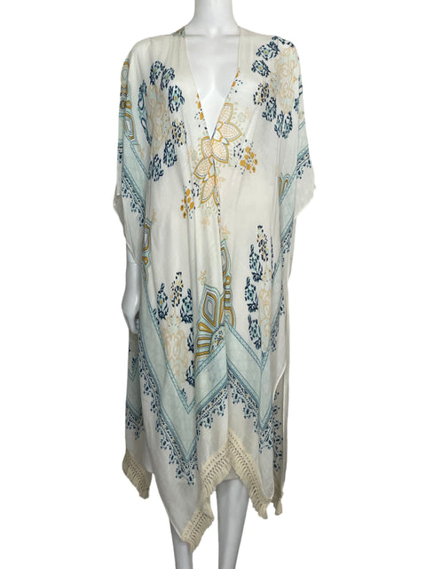 Cardigan Lana Roux Floral Kimono Blanco - Talla U