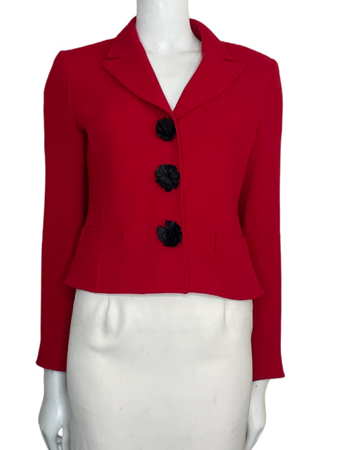 Blazer Rickie Freeman By Teri Jon Crop Lana Rojo - Talla 6