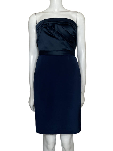 Vestido Marchesa Notte Strapless Seda Azul - Talla 2