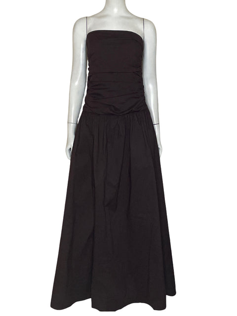 Vestido Pepermayo Strappless Dapeado Maxi Algodón Marrón - Talla 10