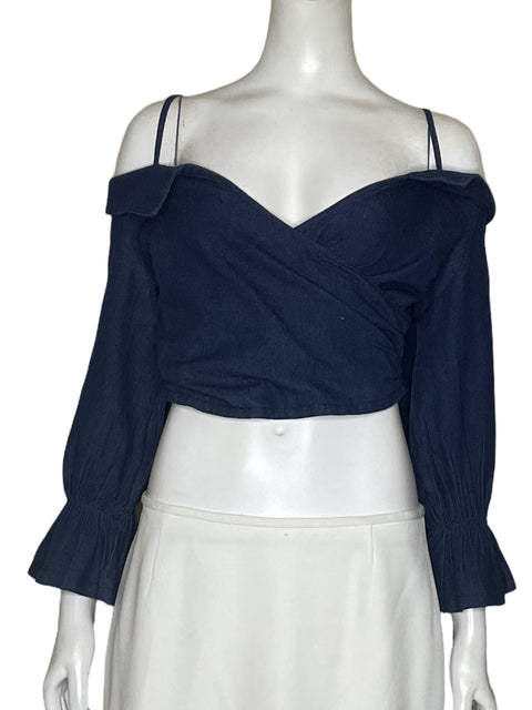Top Cbr Crop Denim Vuelos Azul - Talla S