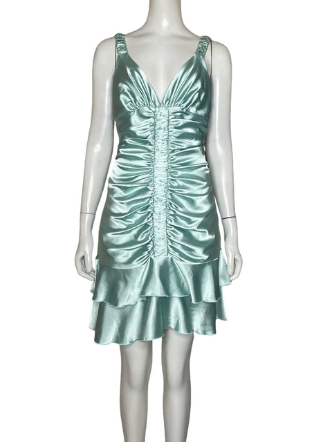 Vestido Jessica Mcclintock Fruncido Sarinado Mini Azul - Talla 8