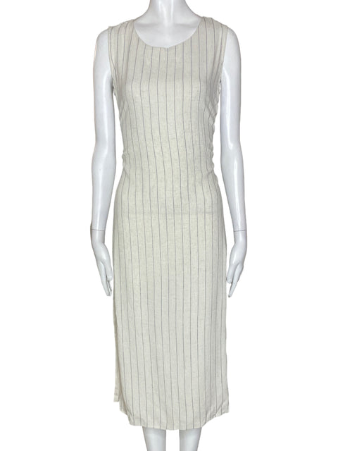 Vestido Hyfve Rayas Sin mangas Midi Lino Beige - Talla S